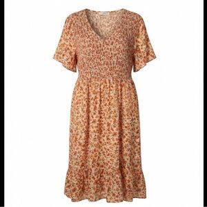 Agnes Orenda Floral Babydoll Dress 3X Red & Orange Smocked with Ruffle Peasant